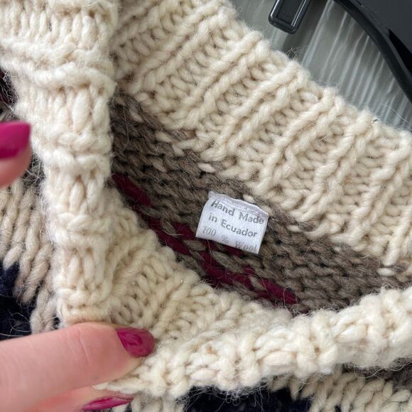 VTG Otavalo Ecuador Wool Sweater Geometric Chunky Knit Unisex M/L - Picture 4 of 8